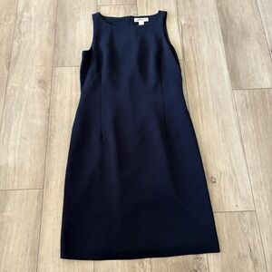 Eddie Bauer Midi Dress Tall 8 Solid Navy Blue Stretch Back Zip Lined Sleeveless